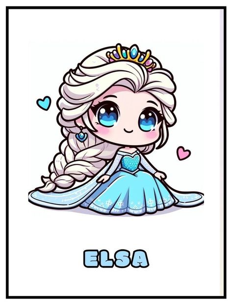 Chibi Disney Princess, Elsa Chibi, Elsa And Anna Cartoon, Elsa Cartoon, Simple Cartoon Characters, Elsa Drawing, Chibi Disney, Cookies Decoration, Baby Cinderella