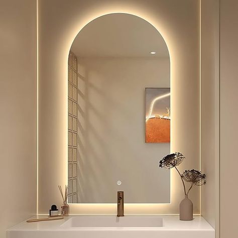 HZSCL Arch Bathroom LED Mirror With Light 40x60cm Arch Light Up Mirror For Bathroom Wall Mounted Vanity Mirror Dimmable 3 Color 50x80cm Smart Bathroom Light Arch Mirror (Size : 40x60cm/15.7x23.6in) : Amazon.co.uk: Home & Kitchen Bathroom Mirrors Led, Back Lit Arch Mirror, Bathroom Backlit Mirror Ideas, Backlight Mirror Bathroom, Led Mirrors For Bathroom, Mirror With Light Behind, Long Mirror With Lights, Lit Vanity Mirror, Backlit Mirror Bathroom