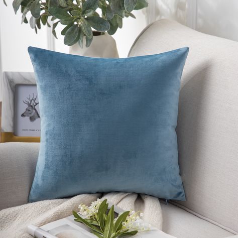 Phantoscope Soft Silky Velvet Series Decorative Throw Pillow, 18" x 18", Blue, 1 Pack - Walmart.com - Walmart.com Navy Blue And Grey Living Room, Velvet Quilt, Blue Throws, Blue Living Room, Blue Throw Pillows, Velvet Throw, Velvet Throw Pillows, Living Room Grey