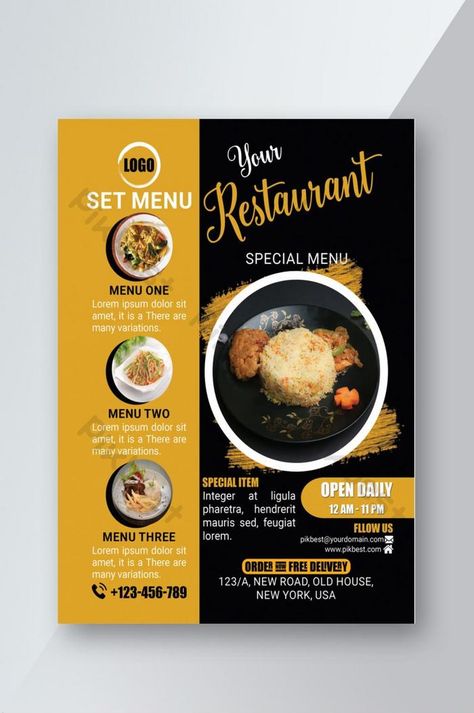 Fast Food Restaurant Menu Stylish Flyer#pikbest#Templates#Flyer#Promotion Restaurant Advertising, Menu Flyer, Restaurant Specials, Food Menu Design, Leaflet Design, Food Graphic Design, Restaurant Menu Design, Food Poster Design, Food Ads