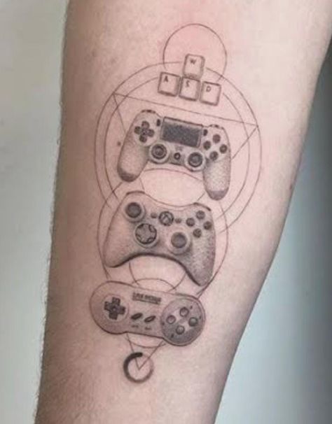 Nintendo Joystick, Computer Tattoo, Super Mario Tattoo, Nintendo Tattoo, Partner Tattoos, Video Game Tattoos, Mario Tattoo, Stick Tattoo, Nerdy Tattoos