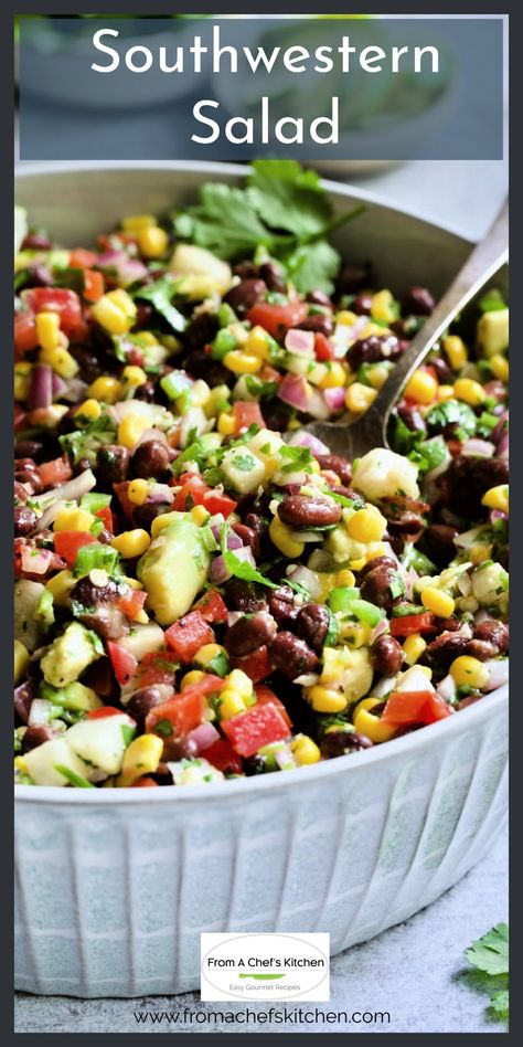 Southwestern Salad Southwestern Salad Recipes, Southwest Salad Recipe, Corn And Bean Salad, Mexican Bean Salad, Black Bean Corn Salad, Southwestern Salad, Southwest Salad, Black Beans Corn, Pepper Salad