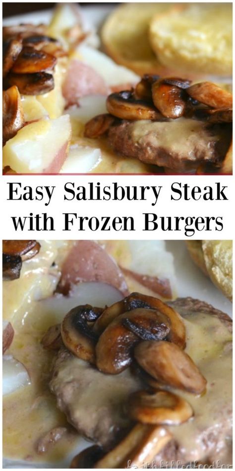 Create this easy Salisbury Steak Meal Using Frozen Hamburger Patties! You can make many delicious recipes with premade beef patties! Check our collection! Recipes Using Hamburger, Salisbury Steak Crockpot, Homemade Salisbury Steak, Easy Salisbury Steak, Hamburger Recipes Patty, Recipes Hamburger, Easy Meals For Families, Inexpensive Dinners, Cheap Dinner Ideas