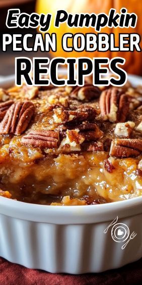 Easy Pumpkin Pecan Cobbler Easy Pumpkin Cobbler, Pecan Cobbler Recipe, Pumpkin Pecan Cobbler, Pecan Pie Cobbler, Pumpkin Cobbler, Dressing Recipes Thanksgiving, Cobbler Recipes Easy, Pumpkin Crisp, Pecan Cobbler