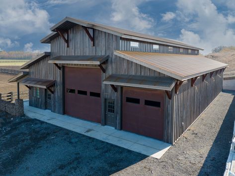 Check out this stunning project completed by our Eastern Washington team in Walla Walla, WA! ✨ Siding: Barnwood 8K print finish metal siding, combining the classic charm of aged wood with the strength and longevity of steel. ✨ Roofing & Trim: COR-TEN® weathering steel 7/8" corrugated panels, designed to develop a stunning, protective patina over time. This gorgeous building is set to become a unique event space center, blending beauty and functionality to create something truly special. Loft Floor, Metal Building Designs, Storage Buildings, Barn Shop, Eastern Washington, Aged Wood, Steel Roofing, Weathering Steel, Aluminum Pergola