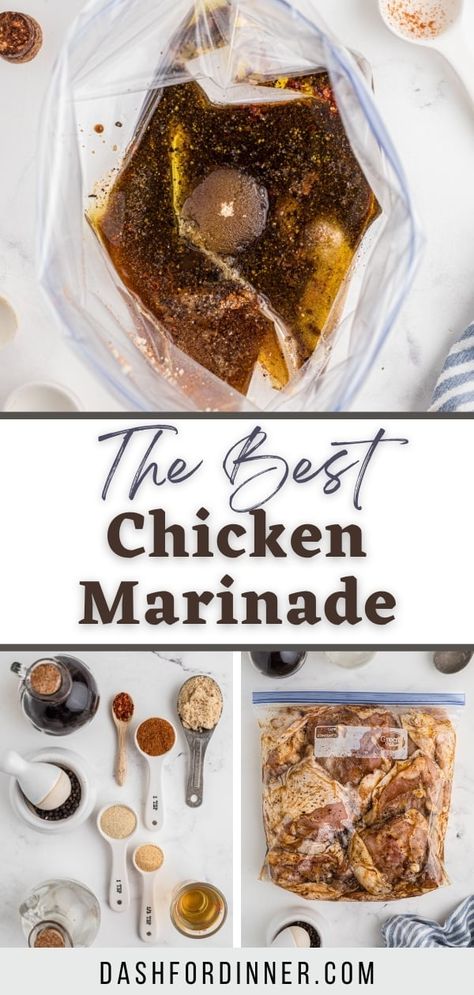 This easy chicken marinade is perfect for all cuts and all cooking methods. Whether you're grilling, baking, or air frying, this marinade for chicken is ready for the job! Perfect for chicken breasts, thighs, tenders, or even other proteins like salmon, pork, and steak. Home Made Marinade For Chicken, Frozen Chicken Marinade Recipes, Chicken Marinade For Oven Baked, Chicken Marinade For Crockpot, Quick And Easy Chicken Marinades, Thanksgiving Chicken Marinade, Chicken Tenderizer Marinade, Marinade Recipes For Chicken, Best Chicken Marinade For Baking