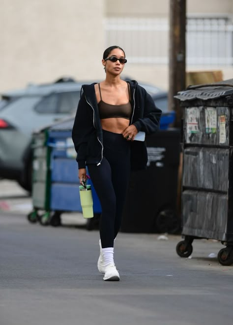 Celebs Gym Outfits, Celebrity Gym Outfit, Laura Harrier Style, Celebrity Athleisure, Athleisure Photoshoot, Sportwear Outfit, Runners Outfit, Laura Harrier, Pilates Outfit