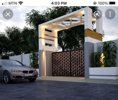 Modern Front Gate Design, House Front Gate, Modern Main Gate Designs, Compound Wall Design, Home Gate Design, Gate Designs Modern, Gate Entrance, Gate Wall Design, Modern Gate