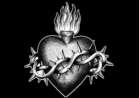 Divine Heart Tattoo, Spine Tattoos Traditional, Heart On Chest Tattoo, Sacred Heart Chest Tattoo, Heart Tattoo Drawing, Sacred Heart Tattoo Traditional, Sacred Heart Drawing, Sacred Heart Of Jesus Tattoo, Heart Chest Tattoo