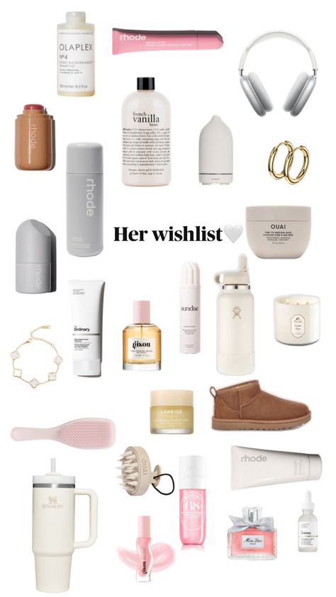 Vanilla clean girl Wishlist mood board Girl Wishlist, Olaplex Shampoo, Girly Christmas Gifts, Beautiful Freckles, School Bag Essentials, Hair Masque, Gift Inspo, Bday Girl, Crazy Makeup