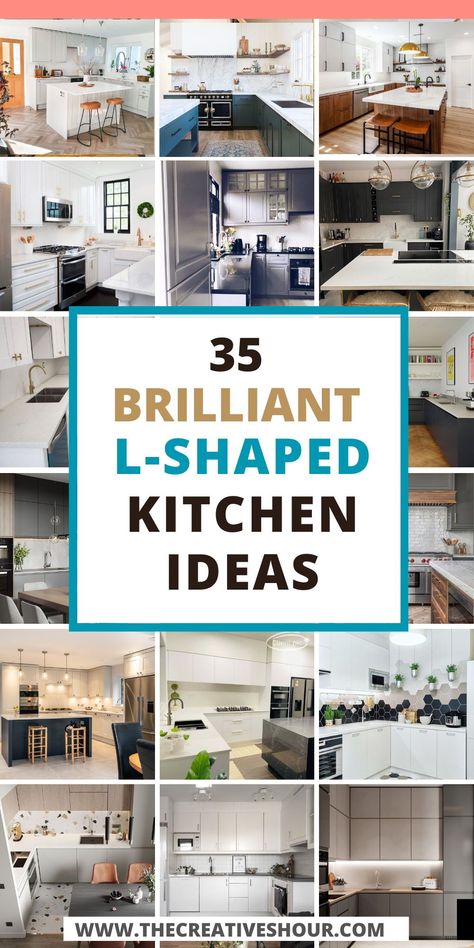 Discover inspiring L-shaped kitchen designs with island layouts, perfect for modern interior design. Explore ideas for cabinets, seating, and floorplans to transform your space into a stylish haven for diner family rooms. Large L Shaped Kitchen Island, Tiny Home Kitchen Layout L Shaped, L Cabinet Kitchen, Modern Semi Open Kitchen Design, L Design Kitchen Ideas, L Shaped Kitchen Wood Cabinets, Best Kitchen Layouts L Shaped, L Kitchen With Peninsula, Farmhouse Kitchen L Shape