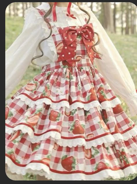 Strawberry Shortcake Outfits, Strawberry Outfit, Apron Skirt, Strawberry Dress, Kawaii Fashion Outfits, Dress Aesthetic, Really Cute Outfits, Kawaii Clothes, Lolita Dress