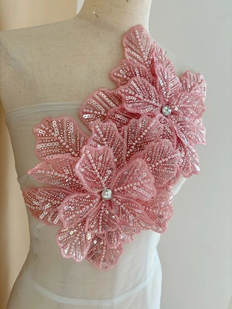 9.53US $ 23% OFF|1 Piece Watermelon 3d Bead Flowers Applique For Couture Dance Costume Embroidery Sewing On Patches For Wedding/Evening Dress| |   - AliExpress Beaded Patches, Flowers Applique, Bead Flowers, Pink 3d, Pink Wedding Dress, Costumes Diy, 3d Rose, Embroidery Tutorial, Flower Patch