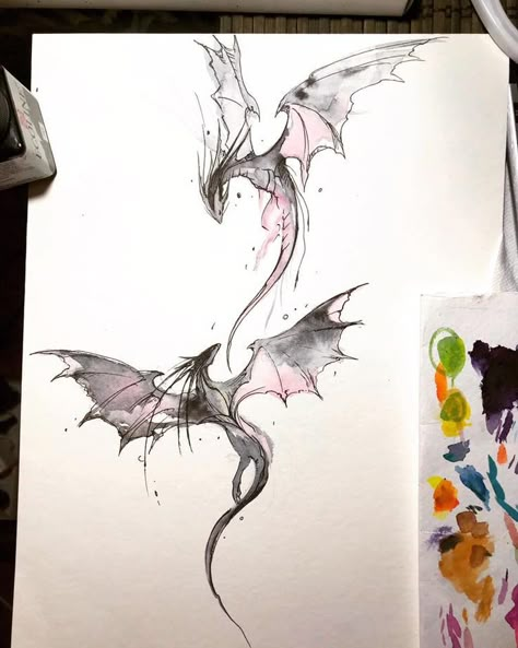 Watercolor Dragon Tattoo, Shen Long Tattoo, Dragon Tattoo Sketch, Mystical Tattoos, Dragon Tattoo Art, Dragon Tattoo For Women, Fantasy Tattoos, Dragon Tattoo Designs, Discreet Tattoos