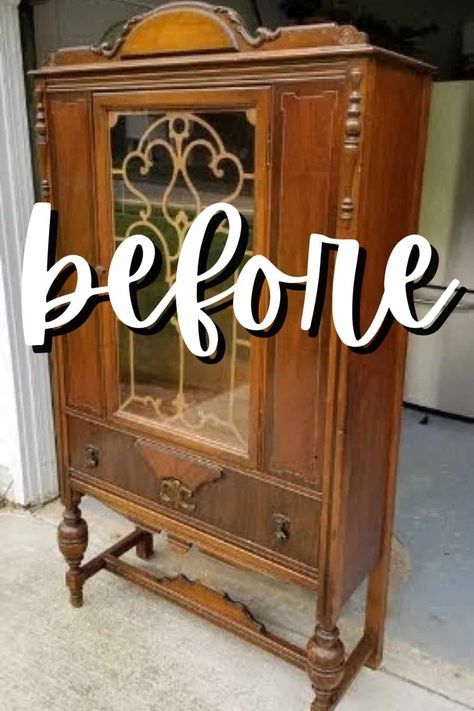 Check out this before and after antique china cabinet makeover with creamy white paint! Learn step by step, how to paint a china hutch, how to sand legs and how to use annie sloan wax over enamel paint. Plus get more great ideas for furniture makeovers! Antique China Cabinet Makeover, Antique China Hutch, Old China Cabinet, Creamy White Paint, China Hutch Makeover, Antique China Cabinet, China Cabinet Makeover, Paint Furniture Diy, Annie Sloan Wax