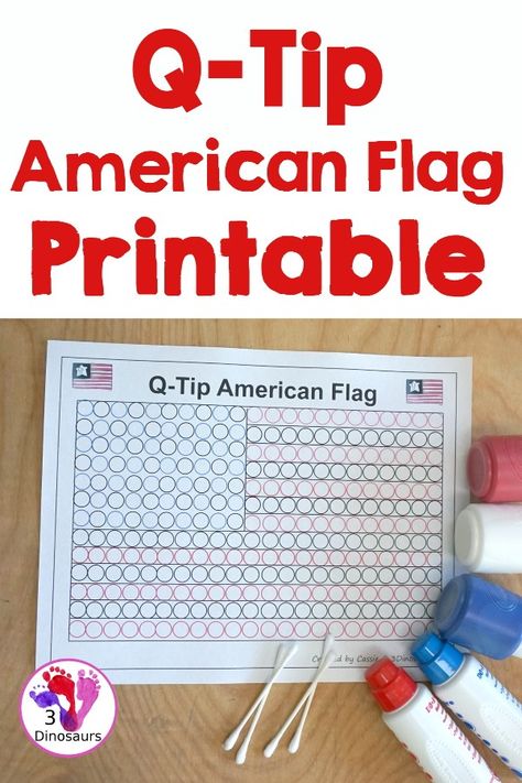 Q-Tip American Flag Painting Craft - an easy fine motor craft that kids can to do to make an American Flag. This is great for Flag Day, Memorial Day, and the Fourth of July - 3Dinosaurs.com American Flag Craft Kindergarten, Fourth Of July Fine Motor Activities, Flag Day Crafts For Preschoolers, American Flag Crafts Preschool, Flag Day Crafts For Kids, American Flag Crafts For Kids, American Symbols Crafts, Flag Day Crafts, Flag Day Activities