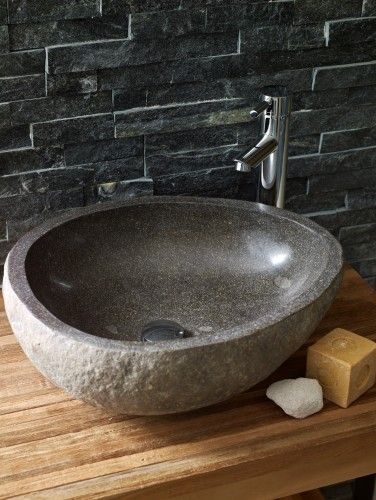 Lavastone Pebble Basin from Mandarin Stone. These unique basins are carved from Basalt boulders found in the rivers of Indonesia. No two basins are alike and they vary in both size & shape, serving to create a singular look to your bathroom. http://www.mandarinstone.com/products/bathware/lavastone_pebble_basin_limestone# Stone Bathroom Sink, Mandarin Stone, Bad Inspiration, Stone Bathroom, Downstairs Toilet, Stone Bowl, Stone Basin, Stone Sink, Bowl Sink