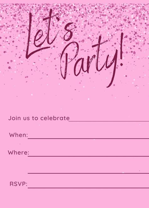 This Invitation Templates item is sold by CraftcreekBoutique. Ships from United States. Listed on Sep 7, 2024 Pink Invitation Template, Pink Glitter Invitations, 21st Invitations, Confetti Invitation, 21st Birthday Decorations, Cute Birthday Ideas, Pink Confetti, Sweet 16 Invitations, Pink Invitations