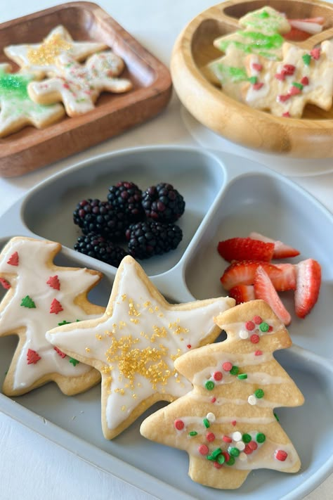 Maple Sugar Cookies (Refined Sugar Free) Christmas Cookies For Babies, Maple Syrup Sugar Cookies, Healthy Christmas Cookies For Toddlers, No Refined Sugar Christmas Cookies, Healthy Christmas Sugar Cookies, Einkorn Sugar Cookies, Toddler Friendly Thanksgiving Meals, Healthy Sugar Cookies For Kids, Healthy Sugar Cookie Frosting