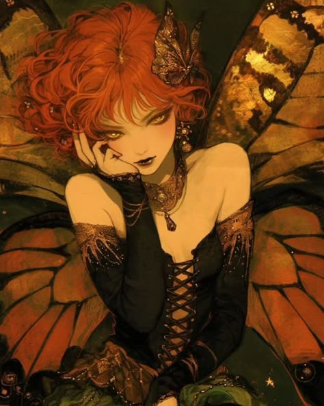 Fairy Lady #ai #midjourney #fairy #fairytale #fada #animestyle Vampire Fairy Aesthetic, Red Hair Witch Art, Dark Fairy Character Design, Evil Fairy Art, Fire Fairy Art, Demonic Fairy, Fairy Rpg, Red Haired Fairy, Red Hair Fairy