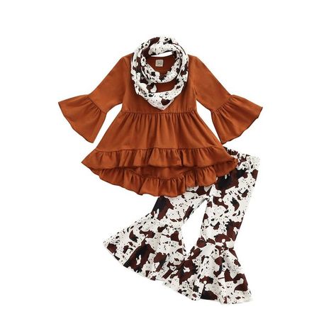 Toddler Baby Girls Letter Outfits Set Long Sleeve Tops + Leopard Bell Bottom Pants Autumn Clothes Western Baby Outfits, Toddler Bell Bottoms, Western Baby Girls, Bell Bottom Outfits, Bottom Outfits, Woman Costumes, Kids Fall Outfits, Ruffle Long Sleeve Dress