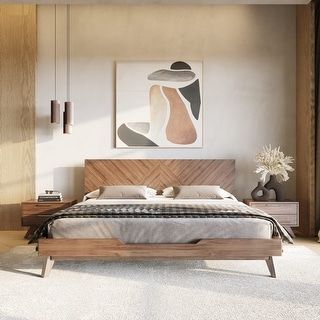 Pasadena Solid Wood Low Profile Platform Bed - On Sale - Bed Bath & Beyond - 40018086 Modern Wood Headboard, Farmhouse Style Bedding, Mid Century Bed, Chevron Headboard, Contemporary Bedrooms, Low Profile Platform Bed, Walnut Bed, Modern Headboard, Cama King Size