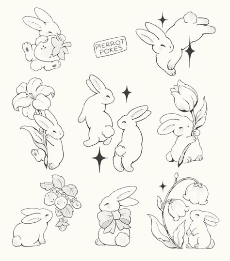 심플한 그림, Petit Tattoo, Bunny Tattoos, Rabbit Tattoos, Bunny Drawing, Cute Little Tattoos, Bunny Art, Little Tattoos, Simplistic Tattoos