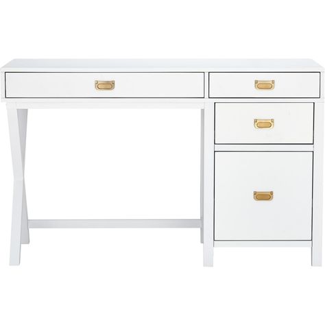 Peggy Side Storage Desk White White Desk Gold, White Desk With Drawers, Desk With File Drawer, Marble Desk, Hanging Folders, Storage Desk, Chicago Apartment, Bedroom Decor For Teen Girls, White Desk