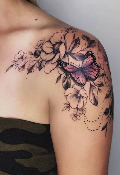 Outline Tribal Butterfly Tattoo On Back Shoulder