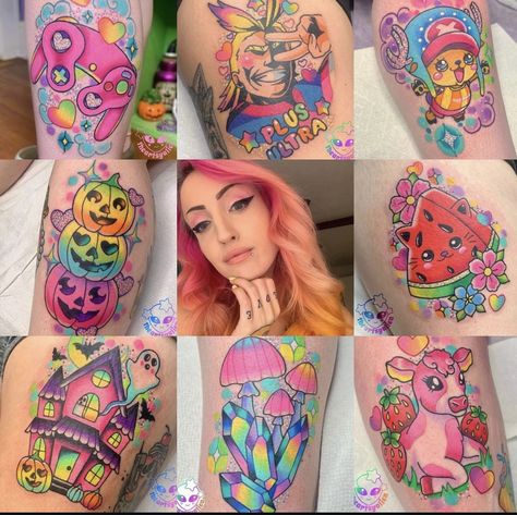 Lisa Frank Alien Tattoo, Lisa Frank Tattoos, Lisa Frank Tattoo, Lisa Frank Alien, Pastel Tattoos, Pastel Tattoo, Unicorn Tattoo, Unicorn Tattoos, Alien Tattoo