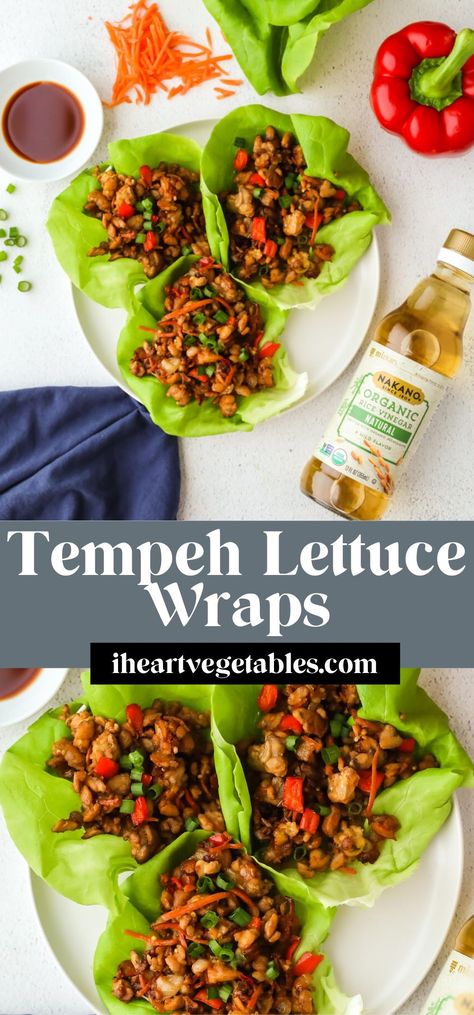 These tempeh lettuce wraps are a delicious high-protein vegan meal that is packed with flavor! Add your favorite veggies and enjoy these tasty wraps! Keto Lettuce Wraps, Easy Healthy Vegetarian Recipes, Vegan Lettuce Wraps, Simple Vegetarian Recipes, Easy Vegetarian Meals, Vegan Protein Recipes, Tempeh Recipes, Vegan Wraps, High Protein Vegan Recipes