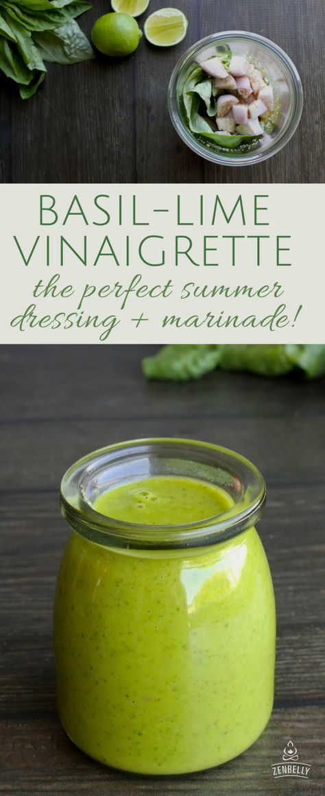 basil lime vinaigrette is the perfect summer dressing and marinade. Basil Marinade, Strawberry Salad Recipe, Vinaigrette Dressing Recipe, Paleo Salad, White Balsamic, Basil Recipes, Lime Vinaigrette, Salad Dressing Recipes Homemade, Salad Sauce