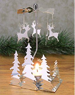 Spinning Metal Candle Holder - Reindeer Charms Spin Around When Candle Is Burning - Christmas Trees - Scandinavian Design - Rotary Candle Holder - Christmas Candle Holder Pine Tree Candle, Candle Stamping, Hanging Charms, Christmas Candle Holder, Laser Cut Decor, Christmas Tree Candle Holder, Unique Candle Holders, Tree Candle Holders, Christmas Candle Decorations