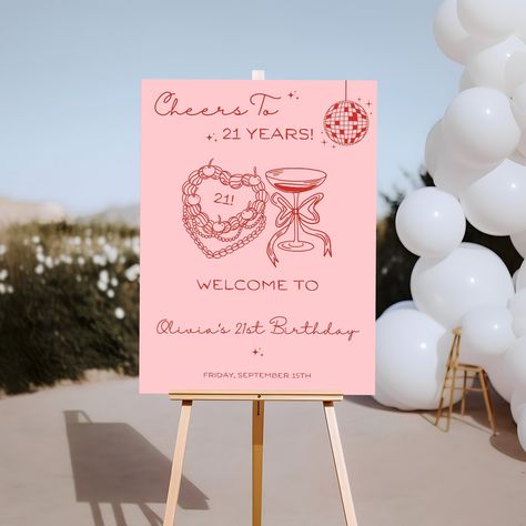 21st Birthday Welcome Sign | 21 Birthday | Birthday Welcome Sign | Happy 21st Birthday | Welcome Sign | 21 Birthday Party Decor | Editable 21st Party Table Decorations, 21st Birthday Entrance Ideas, 21st Birthday Party Venue Ideas, 21st Summer Birthday Ideas, Centerpieces For 21st Birthday Party, 21st Welcome Sign, 21st Birthday Venue Ideas, Girly 21st Birthday, Surprise 21st Birthday Party Ideas