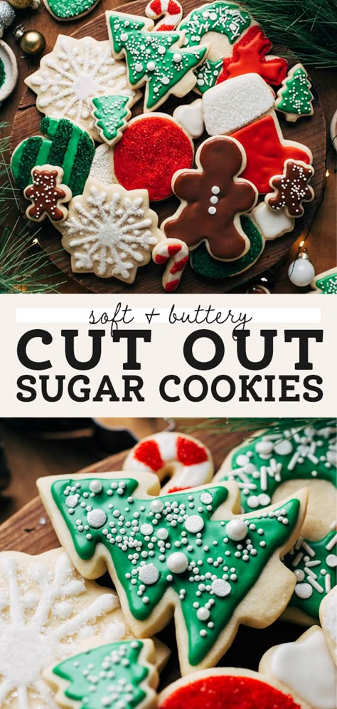 Buttery Cutout Cookies, Sugar Cut Out Cookie Recipe, Easy Cut Out Sugar Cookies, Sugar Butter Cookies, Soft Christmas Cookies, Easy Sugar Cookie Recipe, Cut Out Sugar Cookies, Christmas Sugar Cookie Recipe, Christmas Cutout Cookies