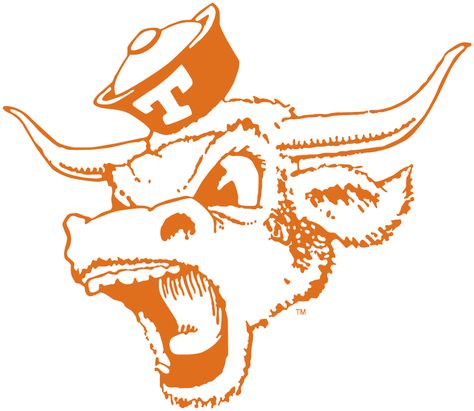 Texas Longhorns Logo Secondary Logo (1966-1976) - Growling Bevo with sailor hat. SportsLogos.Net Texas Longhorns Logo, Dallas Cowboys Wallpaper, Arena Football, Canadian Football League, Canadian Football, American Football League, Secondary Logo, Women's Hockey, College Soccer