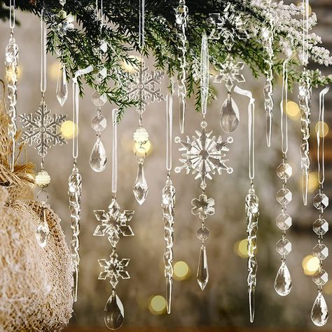 Amazon.com: 18pcs Christmas Tree Decoration Crystal Ornaments - Hanging Acrylic Christmas Snowflake Icicle Drop Crystal Ornaments for Christmas Tree Winter New Year Party Supplies : Home & Kitchen Wonderland Party Decorations, Icicle Ornaments, Crystal Christmas Tree, Crystal Snowflakes, Crystal Ornament, Matte Foundation, Christmas Ornament Sets, Christmas Party Decorations, Snowflake Ornaments