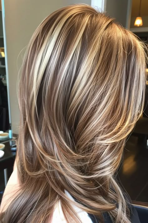 Different Color Blonde Highlights, Dark Blonde Balayage With Highlights, Dyed Brown Hair With Blonde Highlights, Color And Highlights Blonde, New Color Hair, Long Blond Highlighted Hair Low Lights, Lowlights On Highlighted Hair, Ribbon Blonde Highlights, Honey Blonde And Caramel Highlights