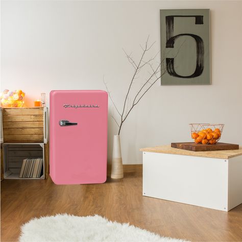 Frigidaire 3.2 cu ft Single Door Retro Mini Fridge, Pink - Walmart.com - Walmart.com Frigidaire Mini Fridge Pink, Vintage Mini Fridge Retro, Mini Fridge In Bedroom Ideas, Jungle Apartment, Mini Fridge In Bedroom Aesthetic, Mini Fridge In Bedroom, Pink Mini Fridge, Retro Mini Fridge, Pink Fridge