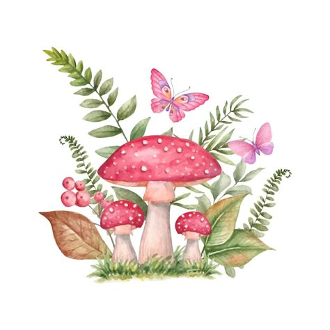 Mushroom Clipart, Very Beautiful Images, Garden Clipart, Pink Mushroom, Butterfly Clip Art, Mushroom House, Wild Mushrooms, Mushroom Art, Forest Fairy