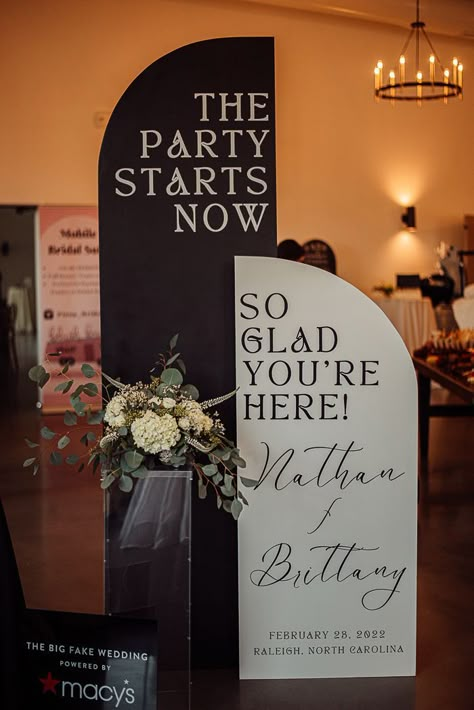 Make your wedding day more special by having a custom-made wedding welcome sign l Image by Sydney Browning Balloons On Sign, Wedding Day Welcome Sign, The Party Starts Now Wedding Sign, Wedding Signs For Reception Diy, Creative Wedding Welcome Signs, Wedding Boards Signs, Unique Wedding Welcome Sign, Wedding Welcome Party Ideas, Event Welcome Sign