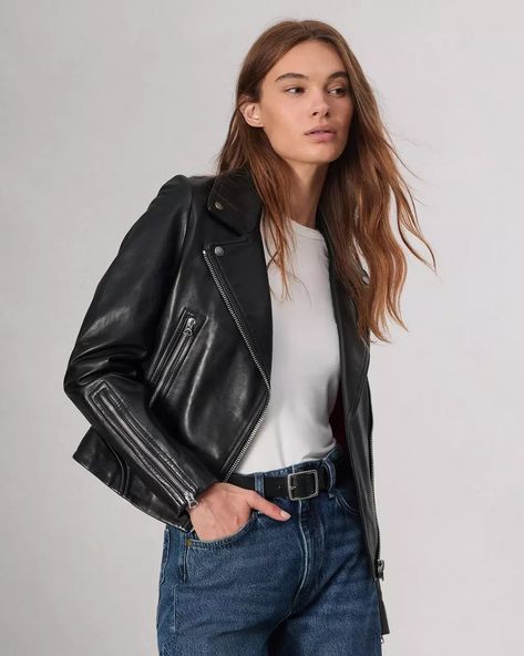 Mack Leather Moto Jacket for Women | rag & bone Womens Leather Jacket Outfit, Fitted Leather Jacket, Fall Thrift, All Saints Leather Jacket, 2024 Clothes, The Mack, Black Motorcycle Jacket, Bike Jacket, Classic Leather Jacket