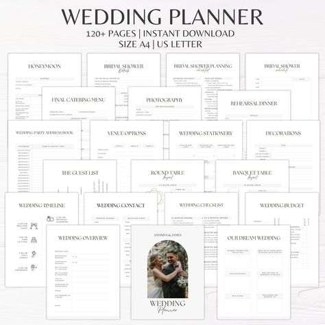 Wedding Planner | Printable Wedding Planner | Wedding Plan Bundle | Wedding Planning Checklist | Wedding Planning Book | Wedding Trackers Wedding Binder Printables Free, Wedding Stationary Checklist, Wedding Name Change, Diy Wedding Planner Binder, Wedding Planner Aesthetic, Wedding Planner Checklist Printable, Bridal Shower Planning Checklist, Planner Worksheets, Wedding Planning Spreadsheet