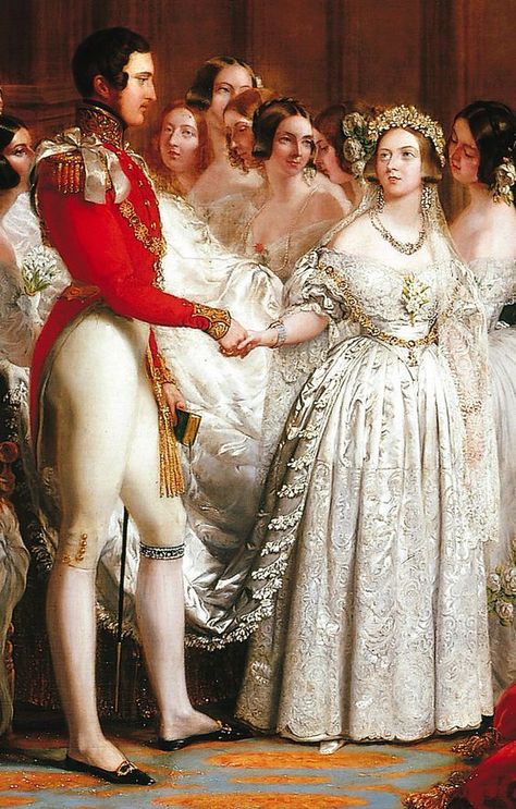 Painting of the wedding of Queen Victoria and Prince Albert, 1840. Queen Victoria Wedding Dress, Queen Victoria Wedding, Victoria Wedding Dress, Victoria Era, Prins Albert, Descriptive Essay, Royal Monarchy, Era Victoria, Queen Victoria Family