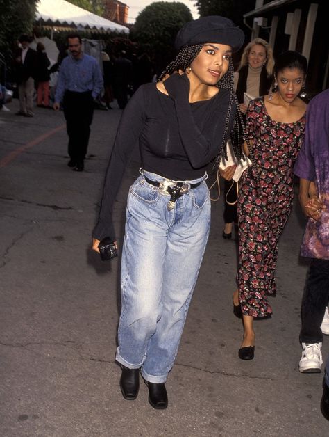 Janet Jackson: OG fashion risk-taker 90s Jeans Outfit, Janet Jackson 90s, Black 90s Fashion, Looks Hip Hop, Black Beret, 90s Inspired Outfits, Walking Down The Street, 90s Hip Hop Fashion, Look Retro