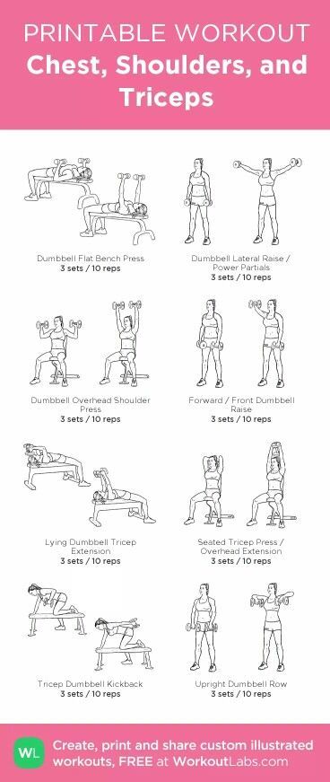 Chest Shoulder Tricep Workout, Shoulder Tricep Workout, Chest And Tricep Workout, Chest Workout Women, Fitness Studio Training, Tricep Workout, Gym Workout Plan For Women, Printable Workout, Monday Workout