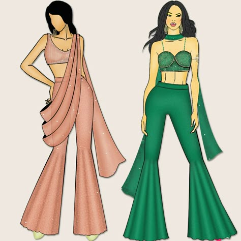 Indowestern Dress Illustration, Indowestern Fashion Illustration, Indowestern Illustration, Bd Design, Fashion Sketch Template, Digital Fashion Illustration, Fashion Illustration Poses, Fashion Illustration Tutorial, Fashion Design Books