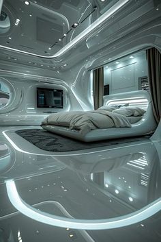 Futuristic Interior Design Bedroom, Futuristic Room Design, 3d Max Interior Design, Ultra Modern Interior, Starfield Aesthetic, Bedroom Technology, Futuristic Bedroom Design, Futuristic Bedroom Ideas, Futuristic Rooms