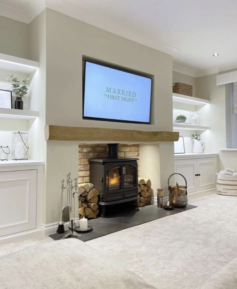 Alcove Ideas Living Room, Alcove Ideas, Log Burner Living Room, Lounge Room Styling, Fireplace And Tv, Snug Room, Feature Wall Living Room, New House Living Room, Living Room Renovation