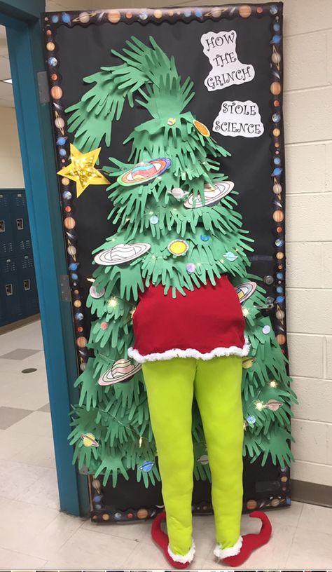 Grinch Stole Christmas Door Decorations, The Grinch Classroom Door Ideas, Whoville Office Door Decorating Ideas, The Grinch Door Ideas, Door Decorating Classroom Christmas, Grinch Door Contest, Christmas Door Contest Winners, Door Winter Decorations Classroom, Christmas Door Ideas For Classroom Grinch